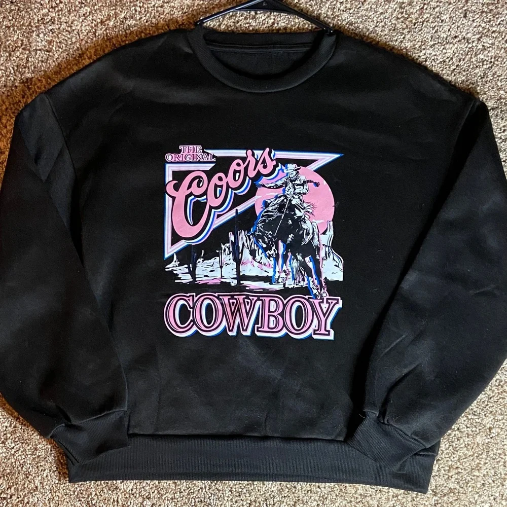 🌵 Rare Coors Cowboy Retro Graphic Sweatshirt - Pink & Blue Western - Picture 1 of 4